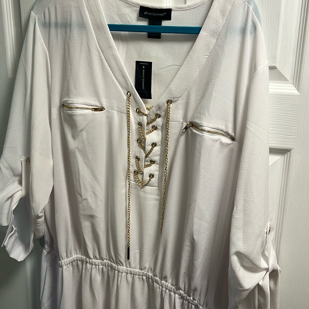 White dress with gold accents plus size